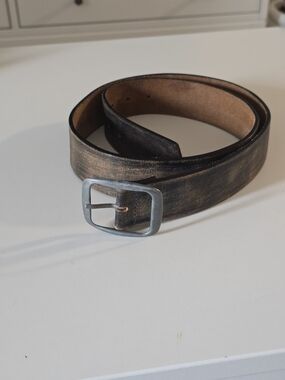 Mexx Distressed Brown Leather Belt with Silver Buckle
